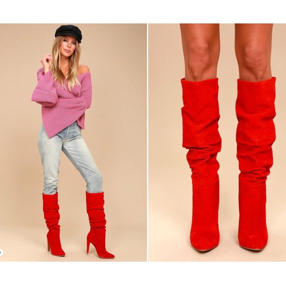 Steve Madden Carrie Slouchy Knee High Heel Boots Leather Ruched Stiletto 7.5M